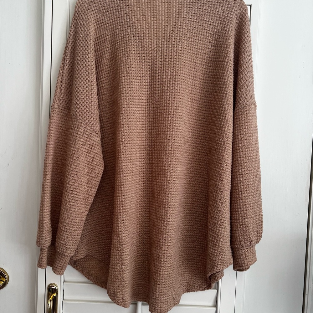 Tan Blush Waffle Knit Button-Up Shirt - Picture 3 of 5